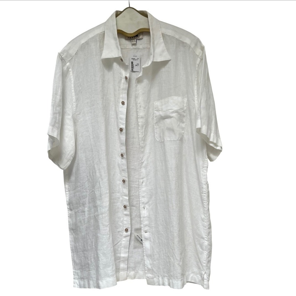 Joseph Abboud Men 2XLT White Linen Short Sleeve Button Up Shirt Big & Tall Boxy - Picture 7 of 16